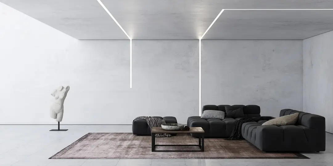 Minimalistische Spanndecke mit integrierter LED-Lichtlinie